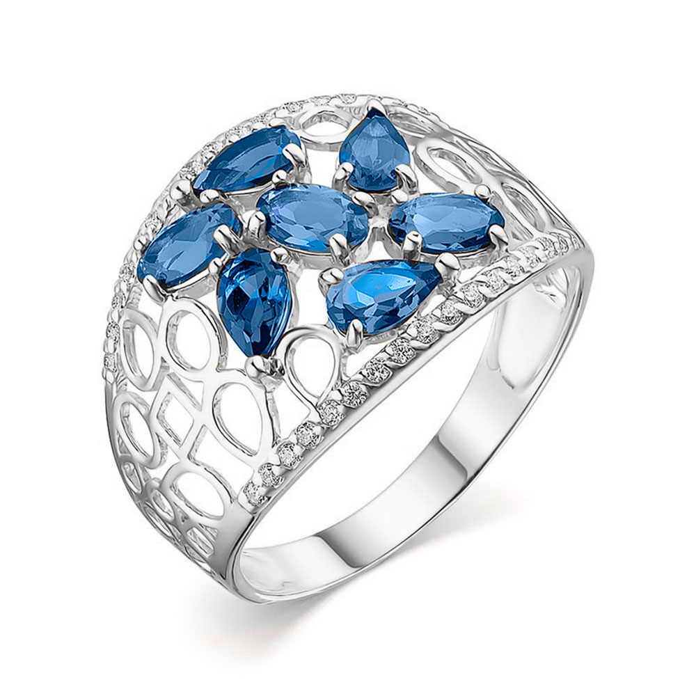 Кольцо из белого золота с камнями Фианит, Топаз London