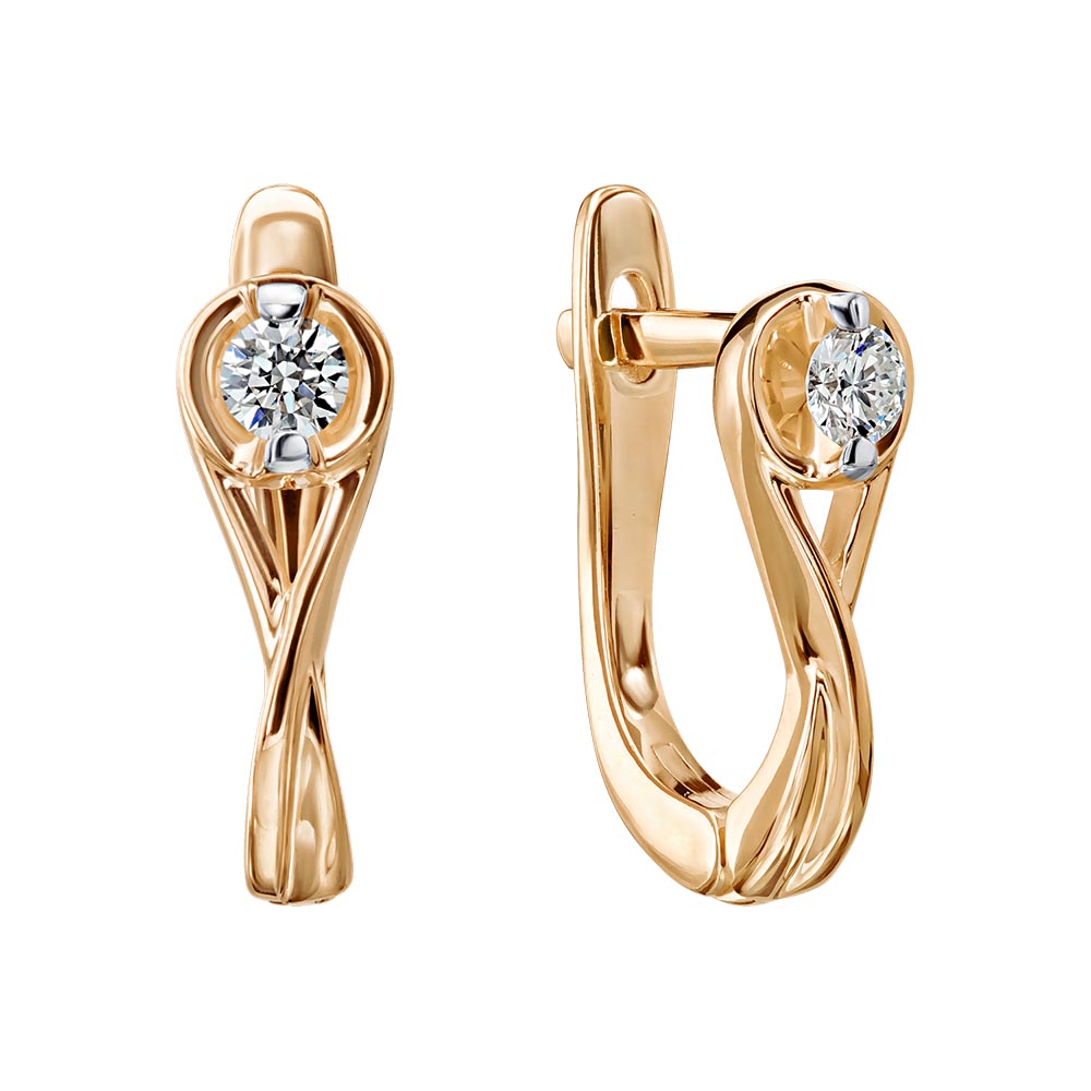 Серьги из красного золота с камнями Бриллиант