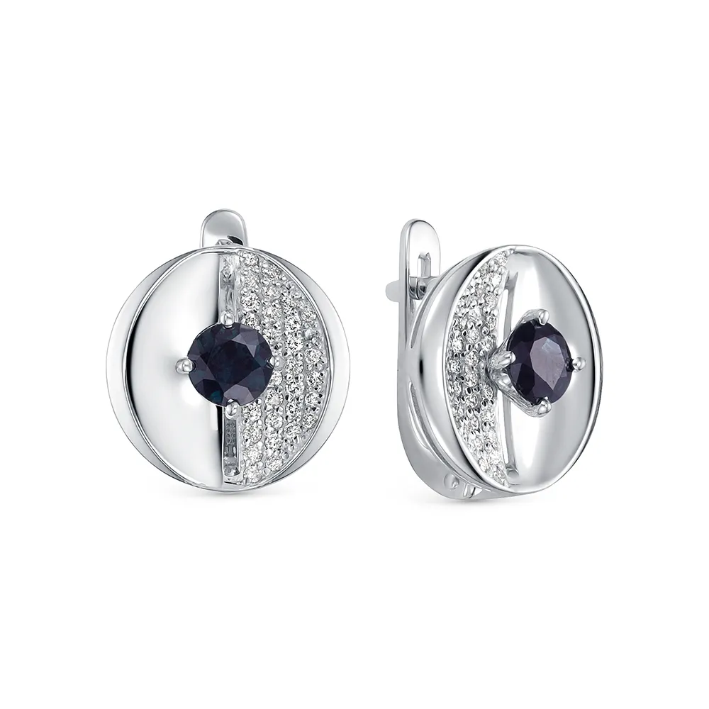 Cercei din aur alb cu Diamant, Safir