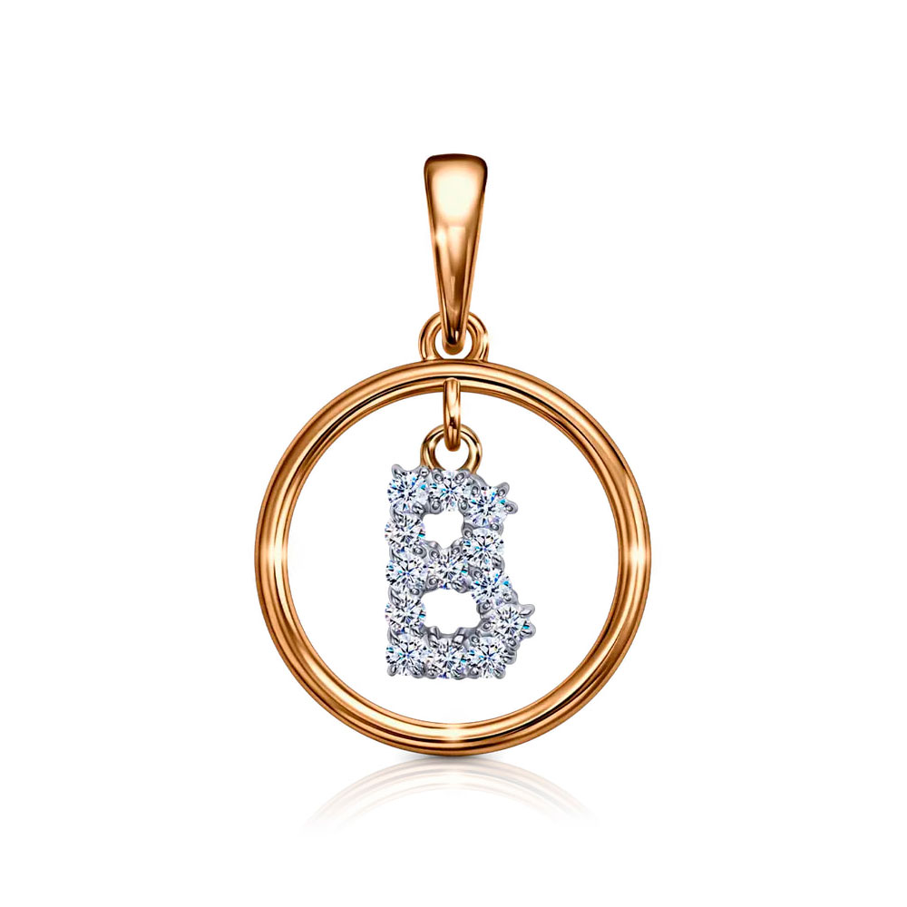 Pandantiv din aur roșu cu pietre Cubic Zirconia Incolor