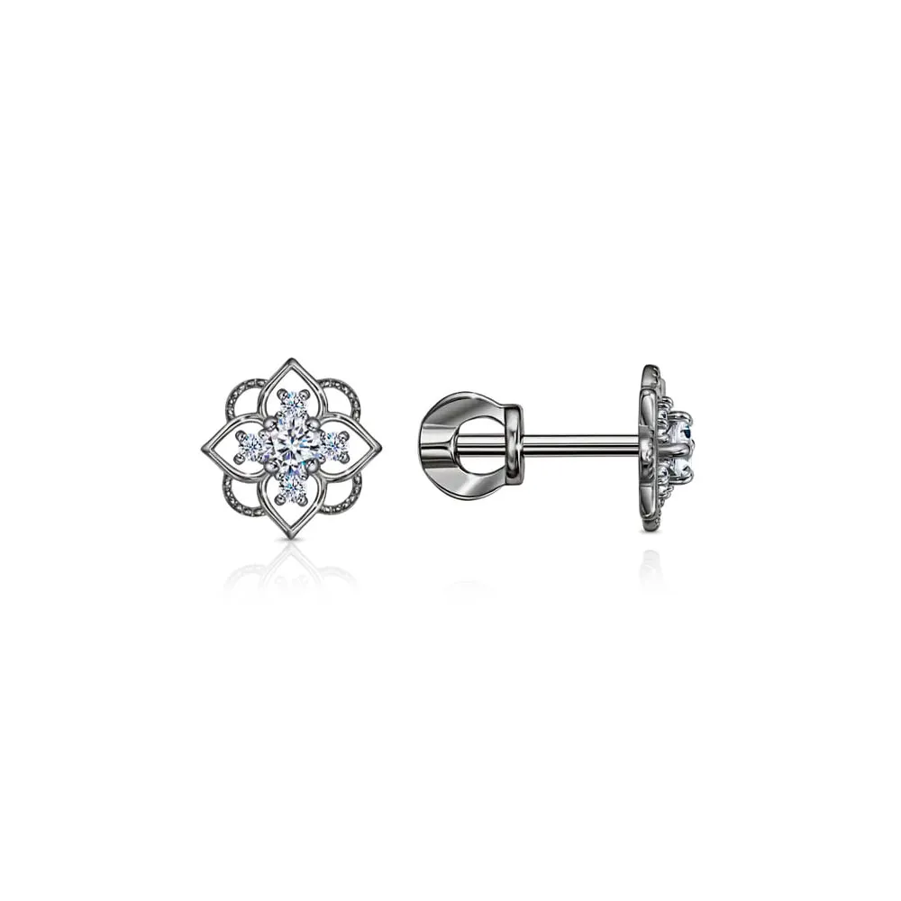 Cercei Pusete din aur alb cu Cubic Zirconia Incolor