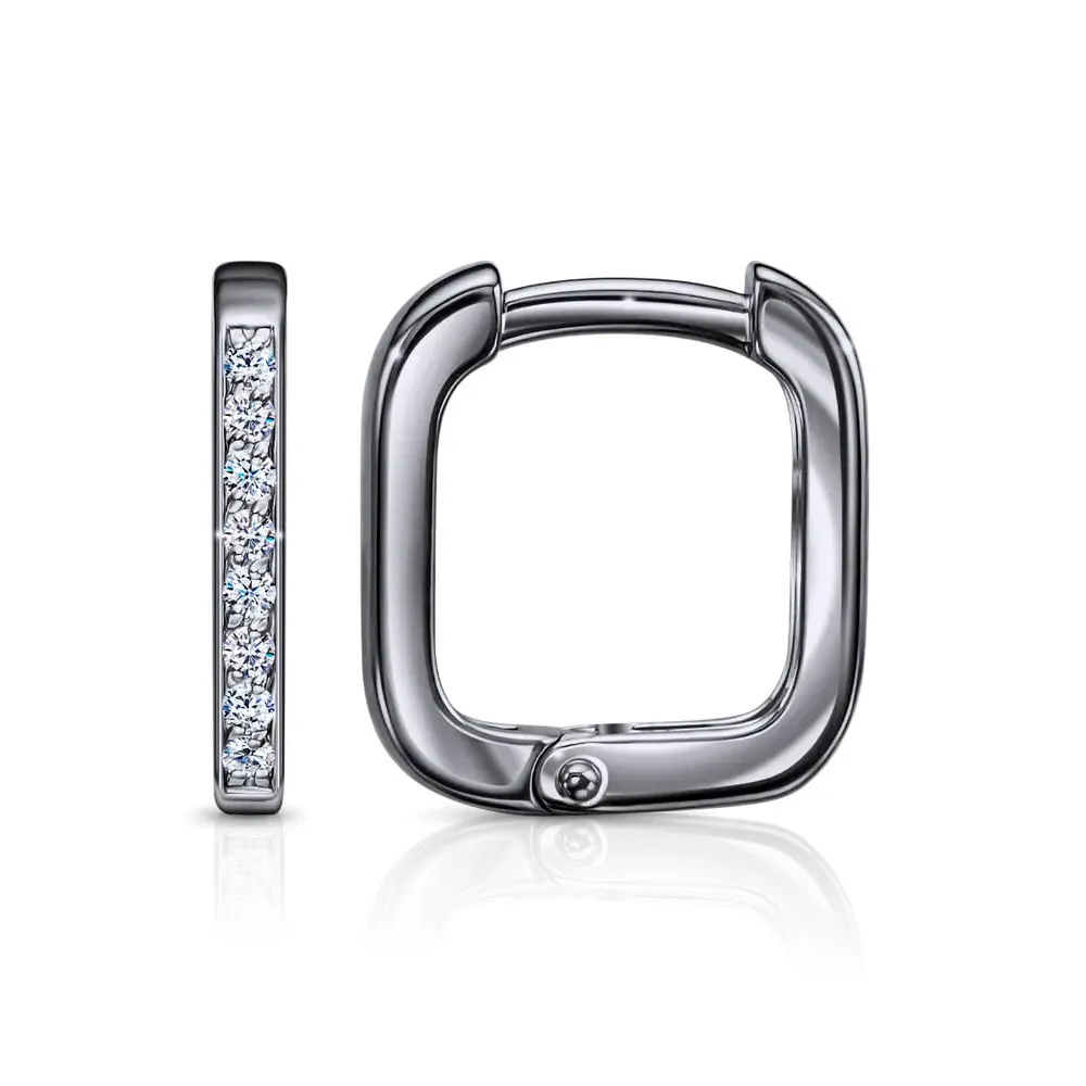 Cercei Creole din aur alb cu Cubic Zirconia Incolor