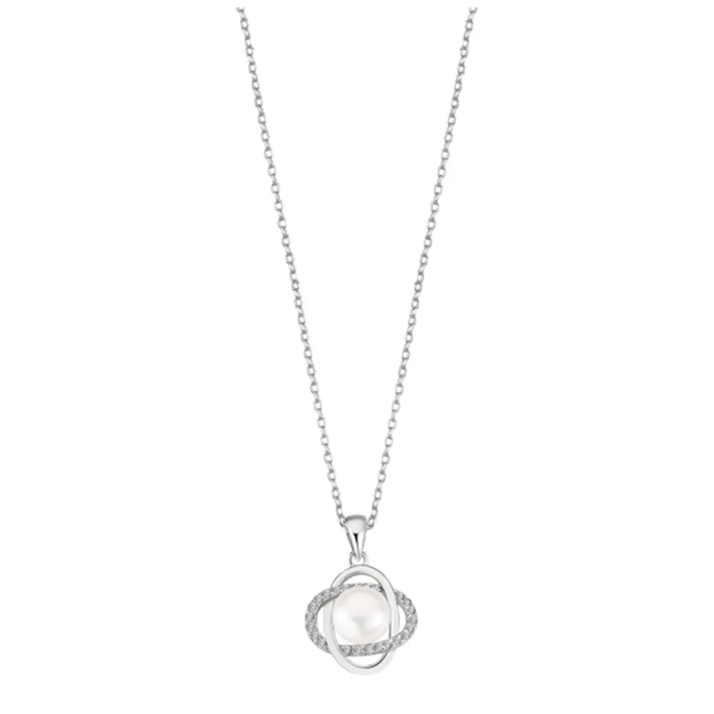 Colier din argint cu Cubic Zirconia Incolor, Perla Albă