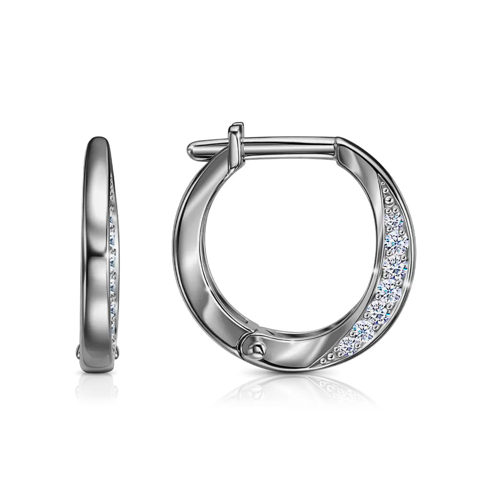 Cercei Creole din aur alb cu Cubic Zirconia Incolor