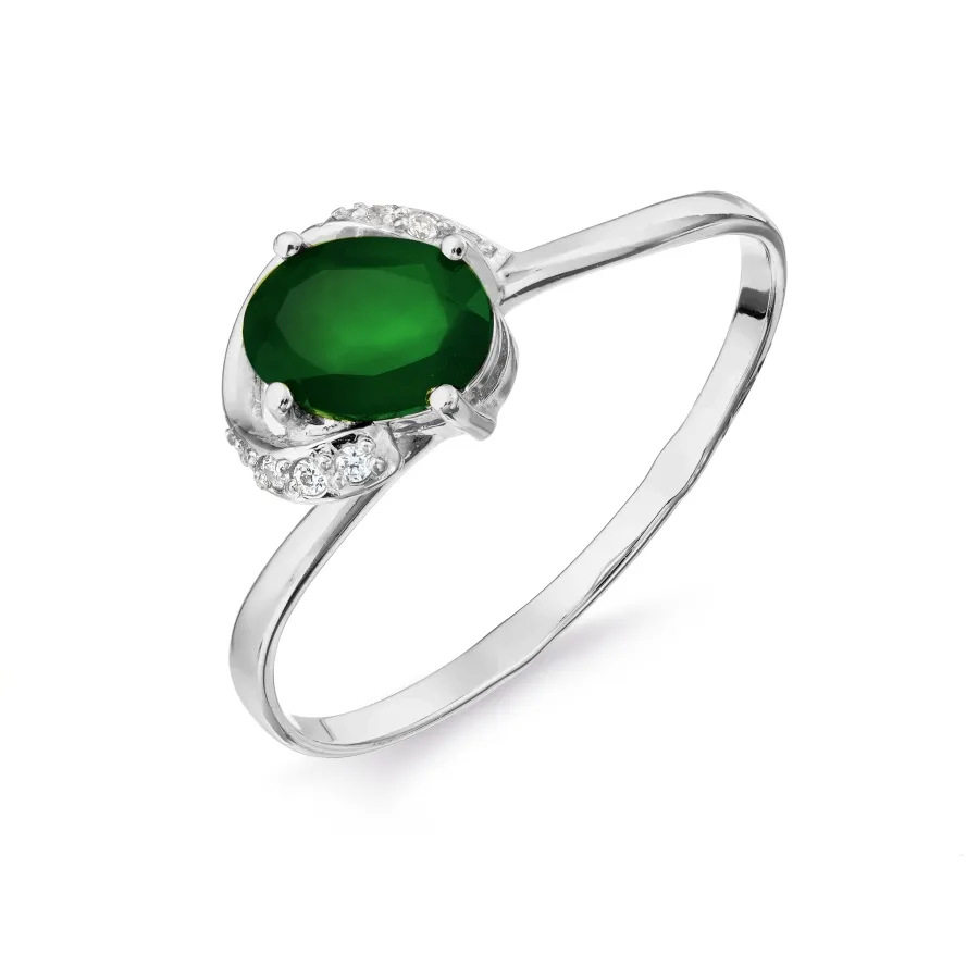 Inel din aur alb cu Cubic Zirconia Incolor, Onix verde