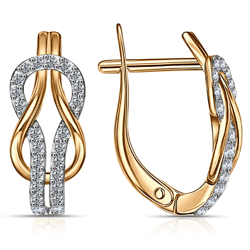 Cercei din aur roșu cu pietre Cubic Zirconia Incolor
