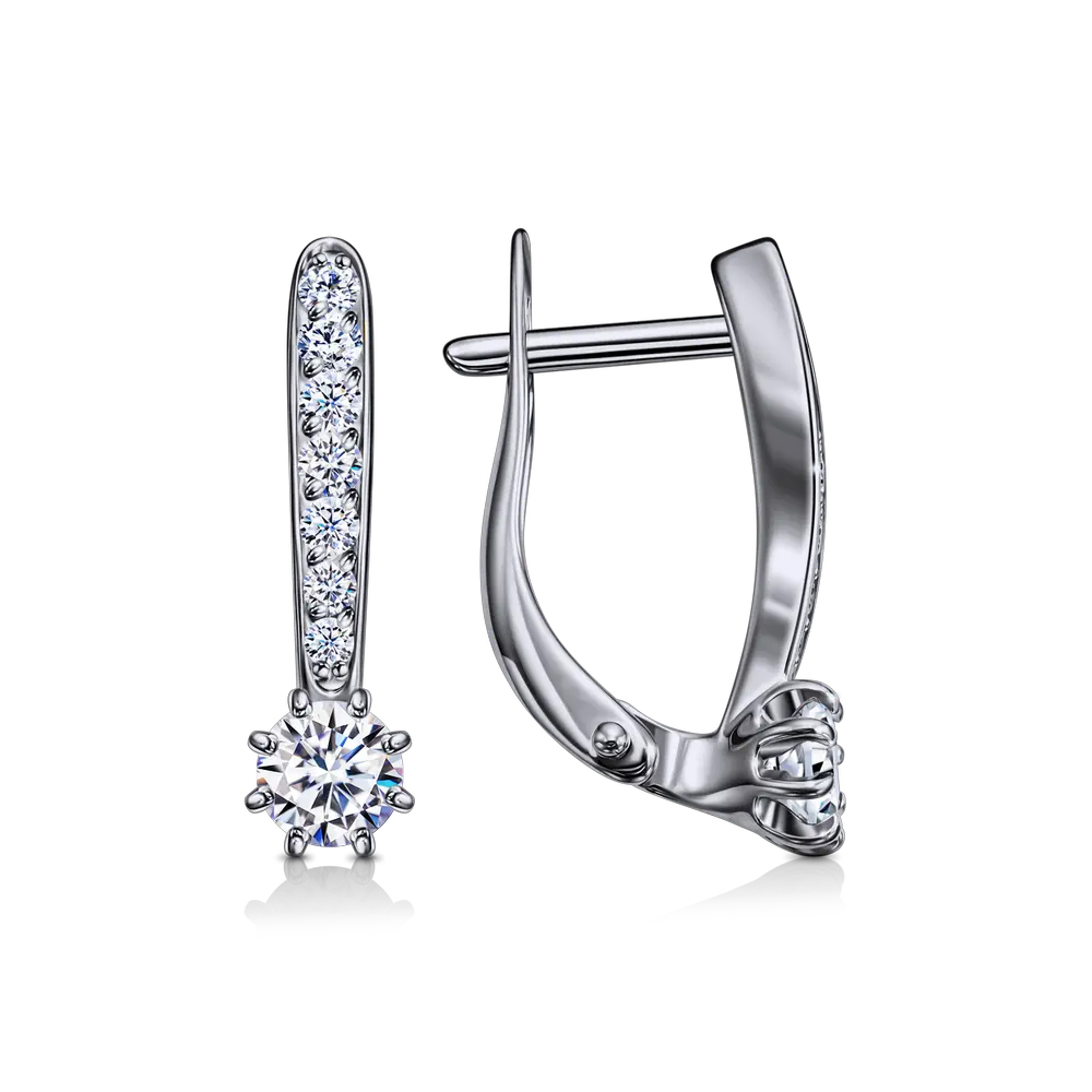 Cercei din aur alb cu pietre Cubic Zirconia Incolor