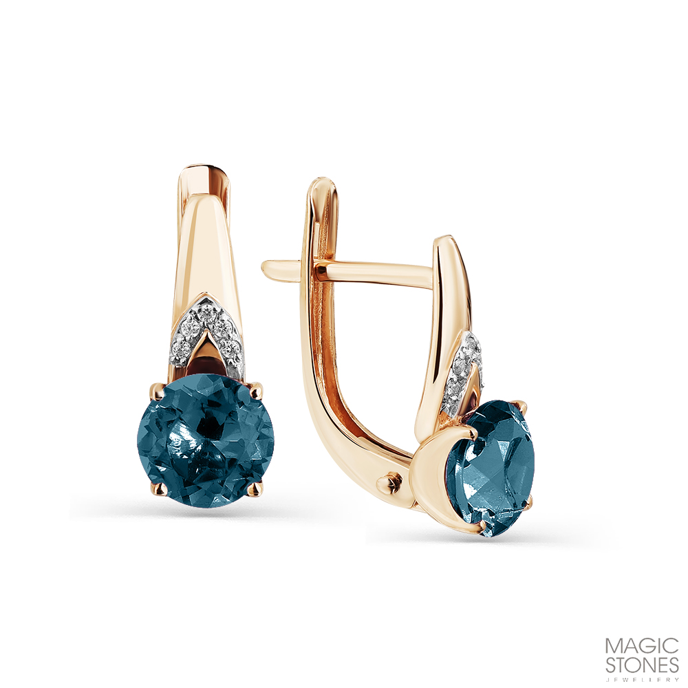 Cercei din aur roșu cu pietre Cubic Zirconia Incolor, Topaz London