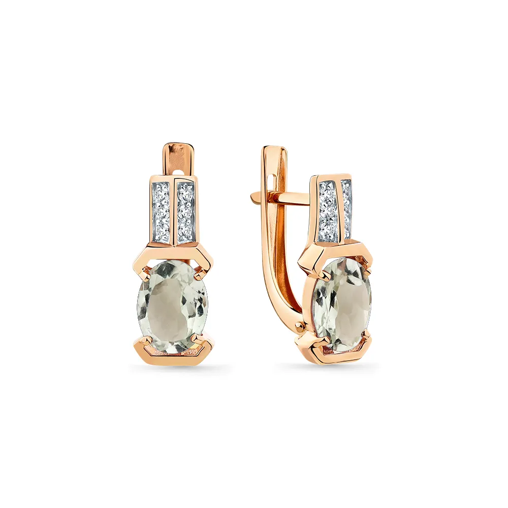 Cercei din aur roșu cu Cubic Zirconia Incolor, Prasiolit