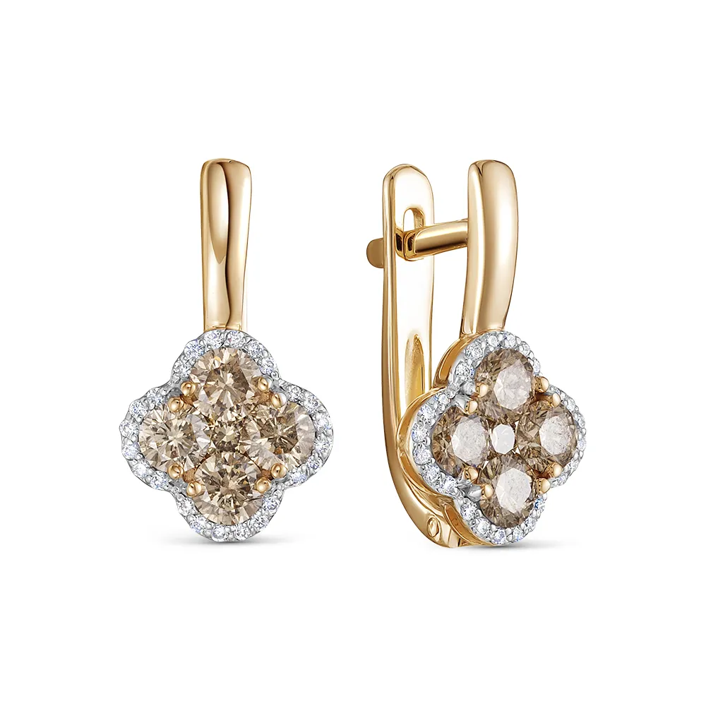 Cercei din aur roșu cu Diamant, Diamant Cognac