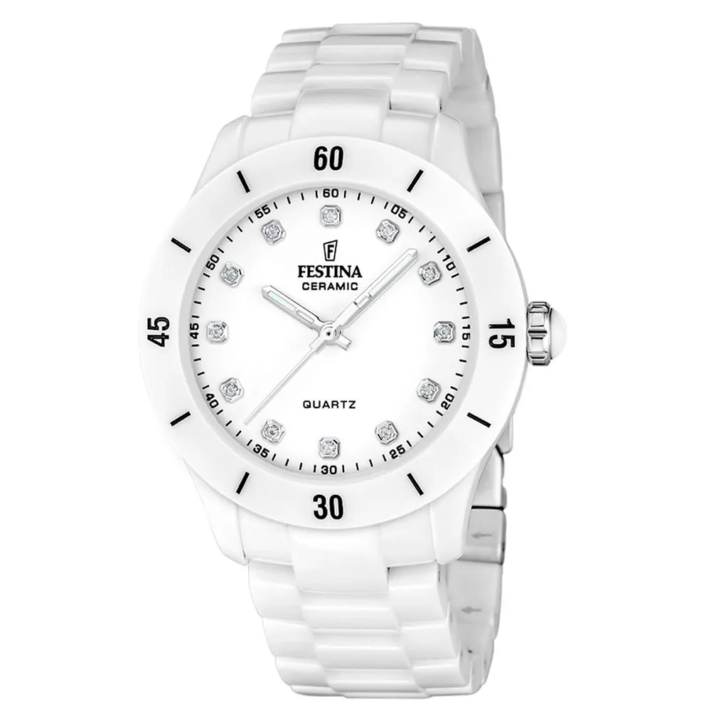 Часы FESTINA с камнями Swarovski, Керамика белая