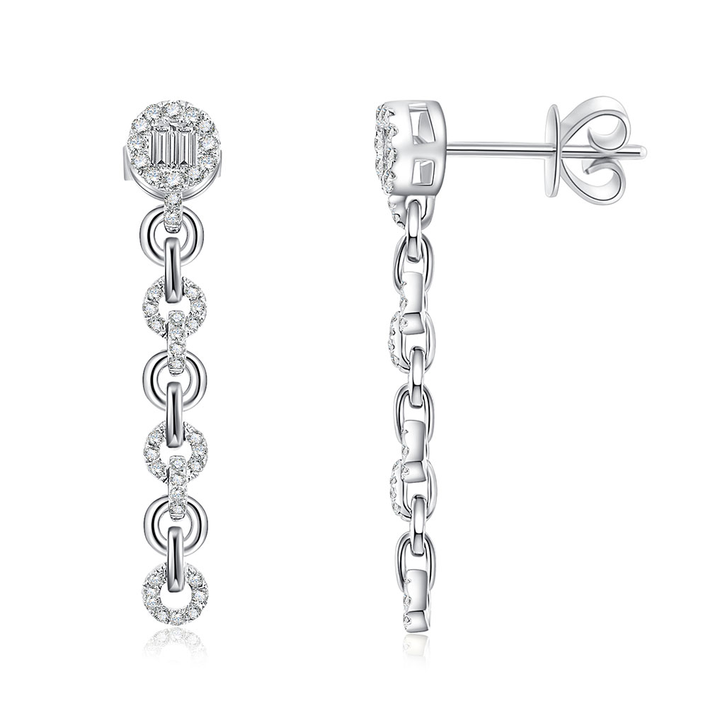 Серьги Пусеты из белого золота с камнями Бриллиант