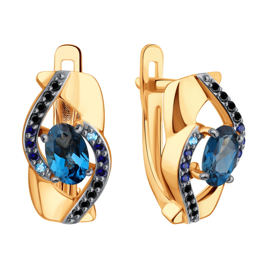 Cercei din aur roșu cu pietre Cubic Zirconia Albastru, Cubic Zirconia Albastru Safir și Cubic Zirconia Negru