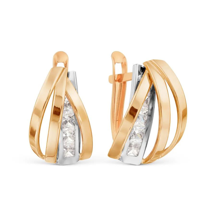 Cercei din aur alb și roșu cu Cubic Zirconia Incolor