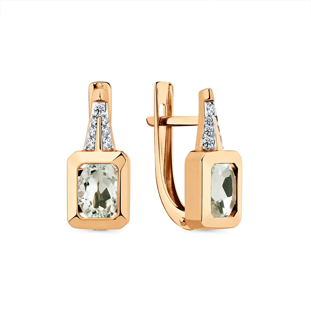 Cercei din aur roșu cu Cubic Zirconia Incolor, Prasiolit