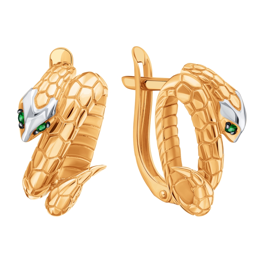 Cercei din aur roșu cu pietre Cubic Zirconia Verde