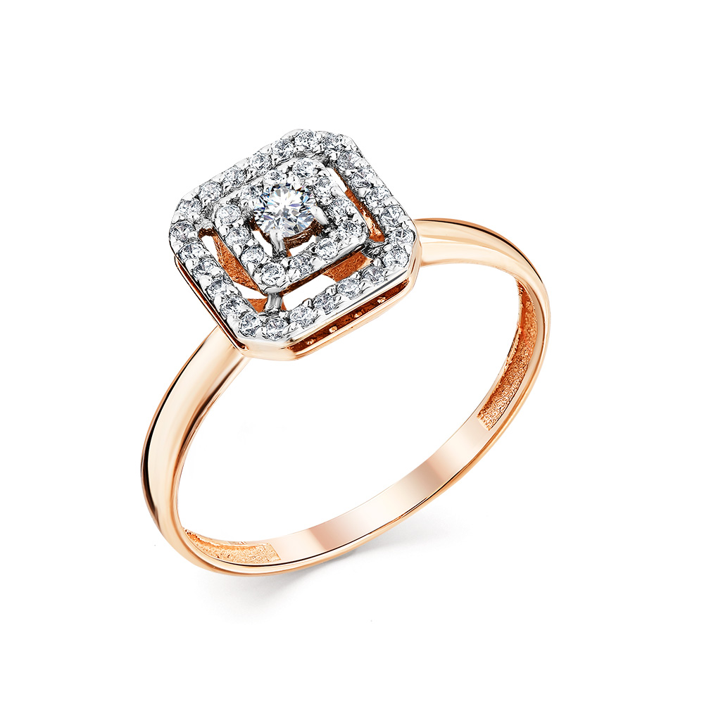 Inel din aur roșu cu pietre Cubic Zirconia Incolor