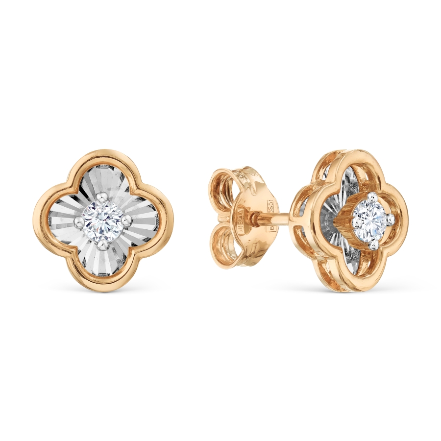 Cercei Pusete din aur alb și roșu cu pietre Cubic Zirconia Incolor