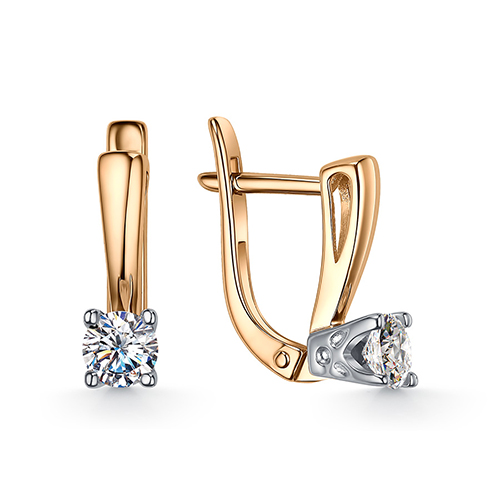 Cercei din aur roșu cu pietre Cubic Zirconia Incolor