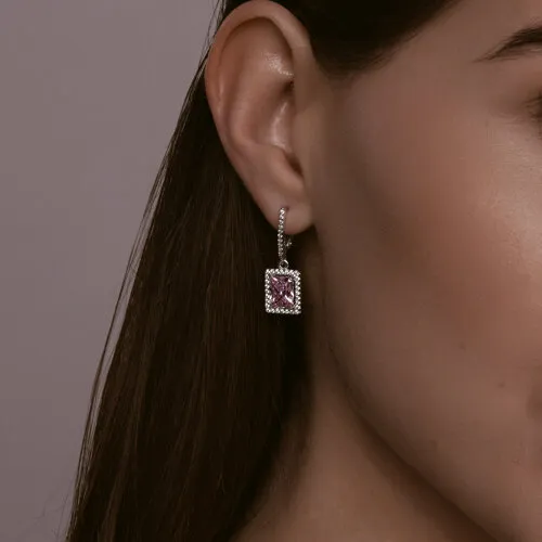 Серьги Длинные из серебра с камнями Фианит, Фианит Розовый