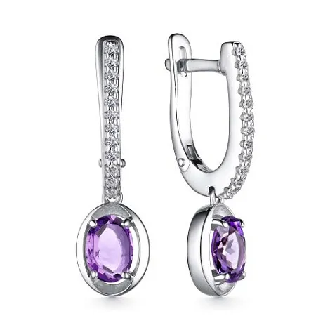 Cercei Suspendați din argint cu Cubic Zirconia Incolor, Ametist