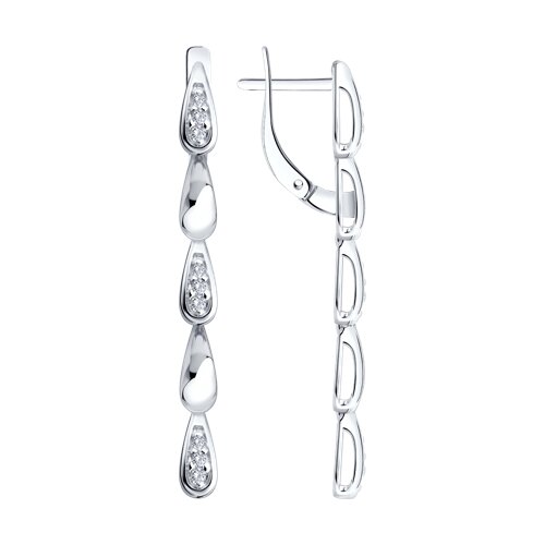 Серьги Длинные из серебра с камнями Фианит