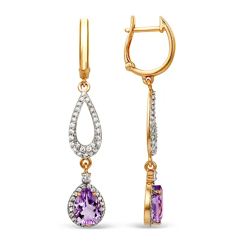 Cercei Suspendați din aur roșu cu Cubic Zirconia Incolor, Ametist