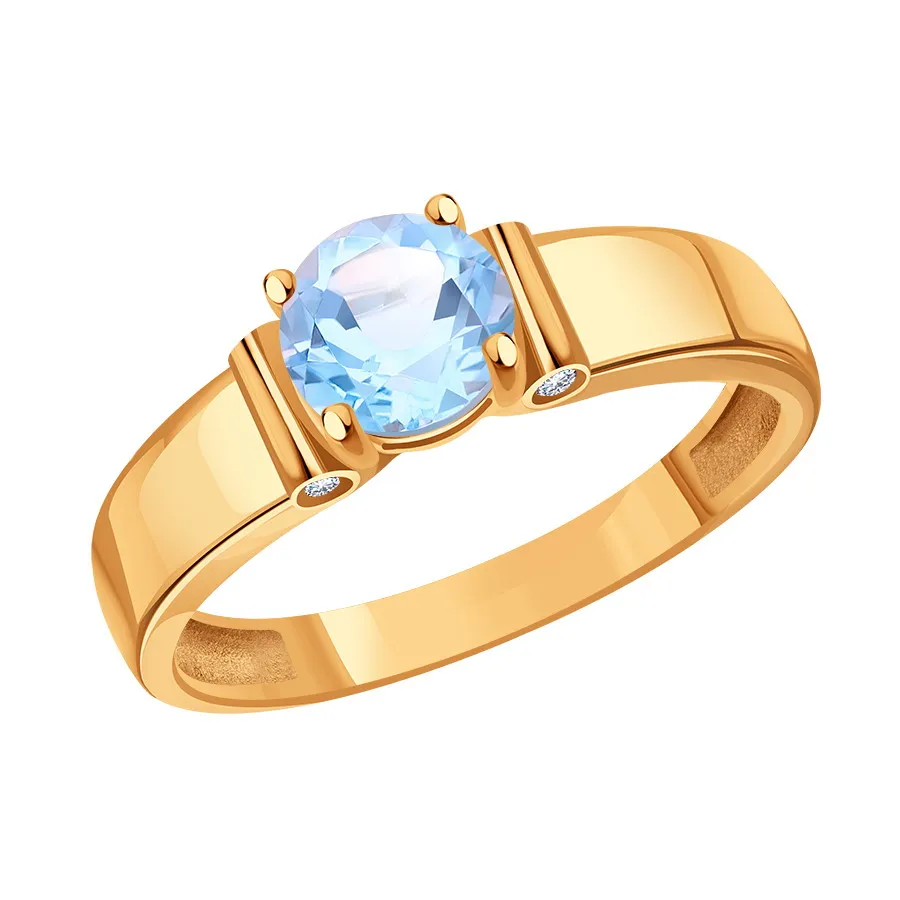 Inel din aur roșu cu Cubic Zirconia Incolor, Topaz