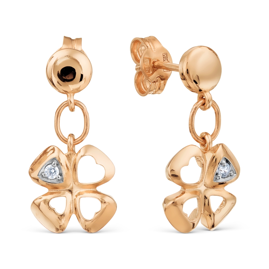 Cercei Pusete din aur roșu cu pietre Cubic Zirconia Incolor