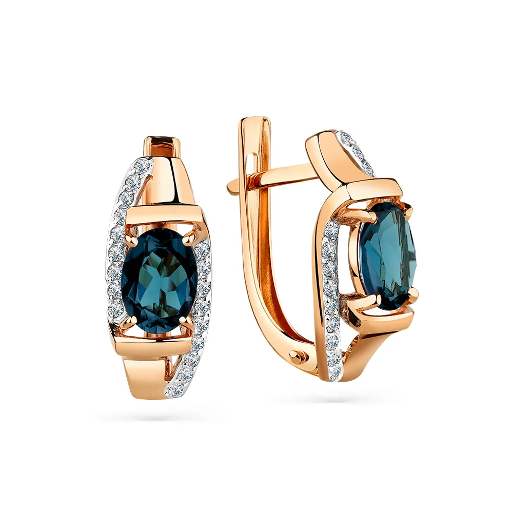 Cercei din aur roșu cu Cubic Zirconia Incolor, Topaz London