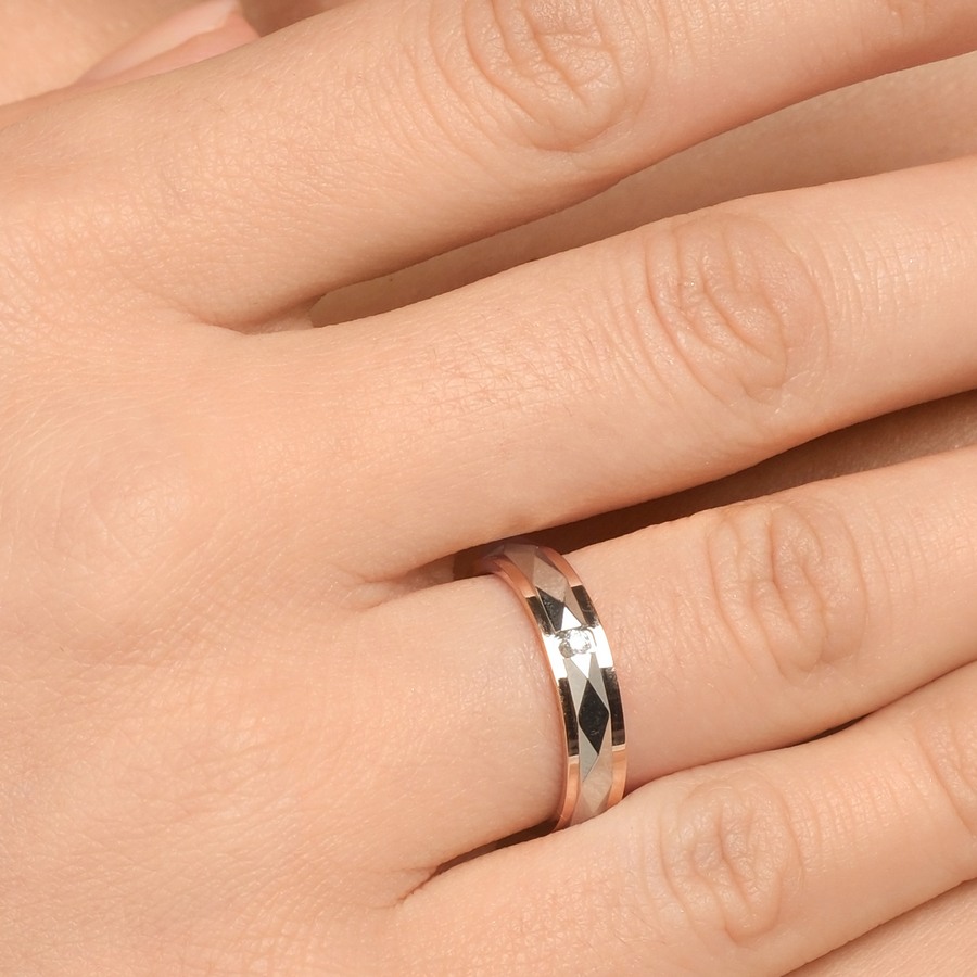 Verighetă din aur alb și roșu cu pietre Diamant