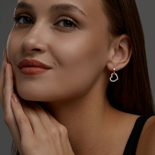 Cercei Creole din aur roșu cu pietre Cubic Zirconia Incolor