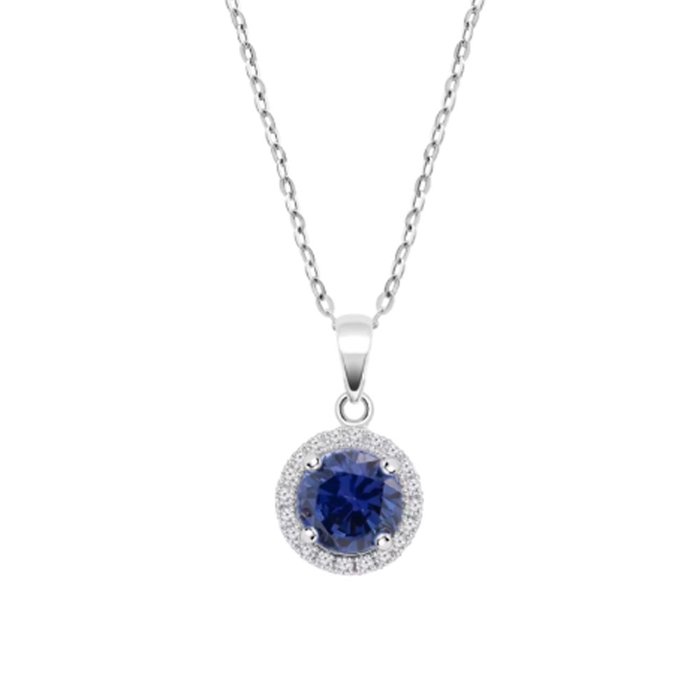 Colier din argint  cu pietre Cubic Zirconia Incolor, Cubic Zirconia Albastru Safir