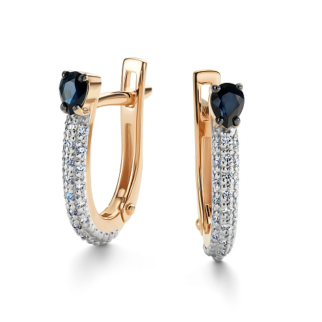 Серьги из красного золота с камнями Бриллиант, Сапфир