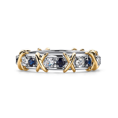 Inel din aur alb și galben cu pietre Diamant, Safir