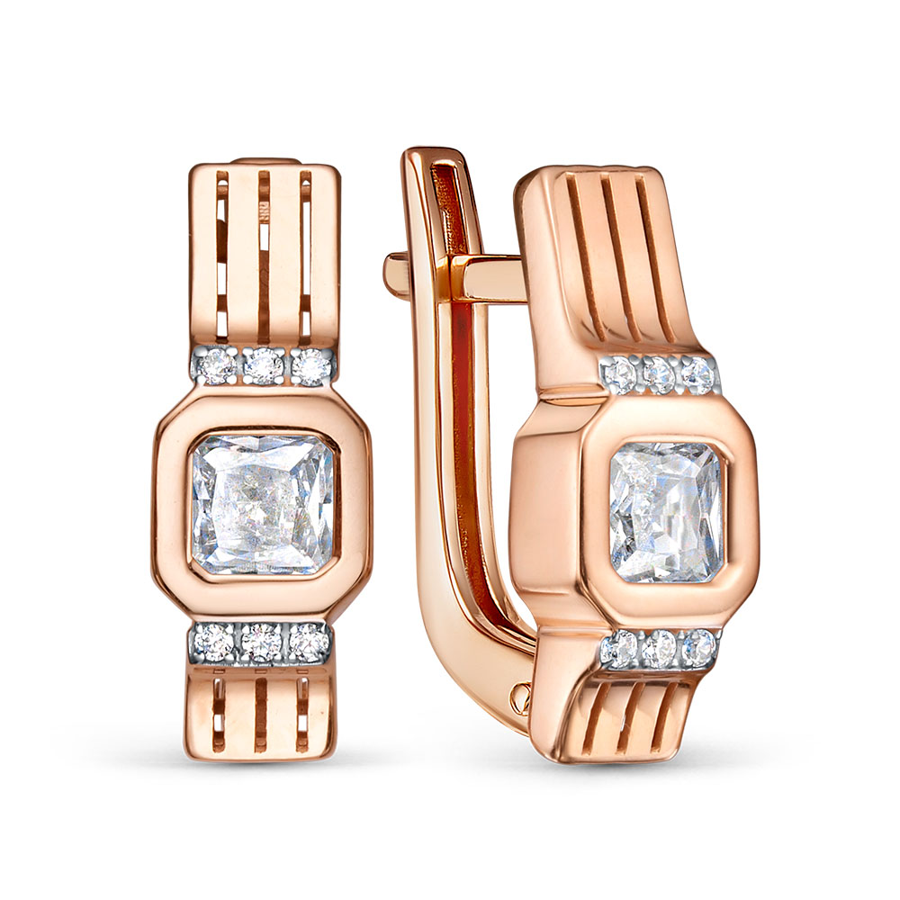 Cercei din aur roșu cu pietre Cubic Zirconia Incolor