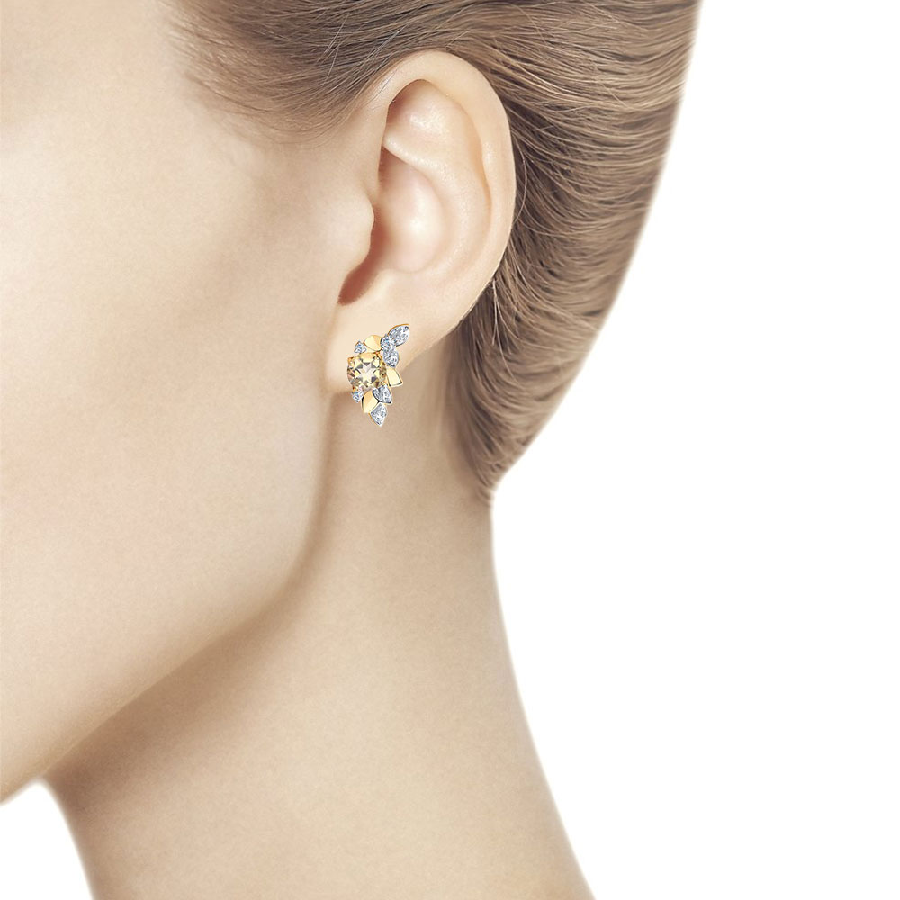 Серьги из красного золота с камнями Swarovski, Топаз Swarovski