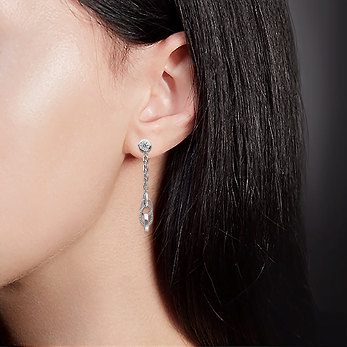 Cercei Pusete din argint  cu pietre Cubic Zirconia Incolor