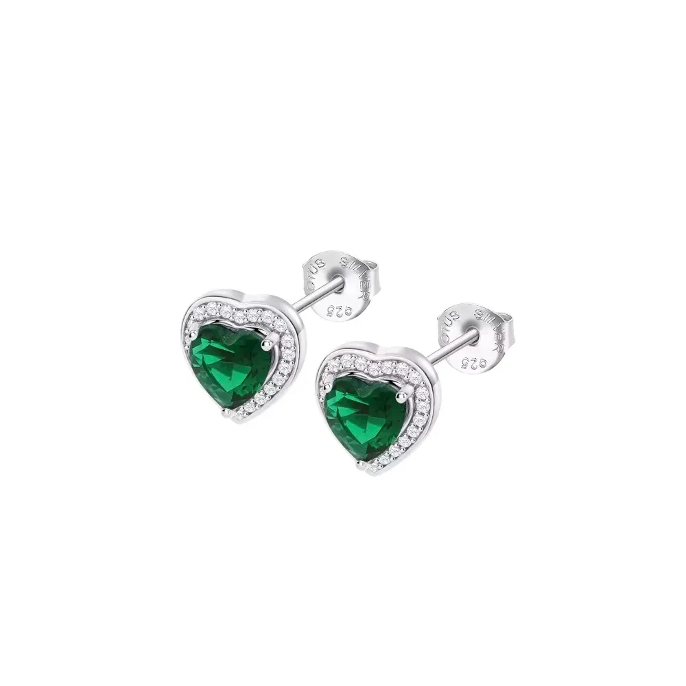 Cercei Pusete din argint cu Cubic Zirconia Incolor, Cubic Zirconia Verde