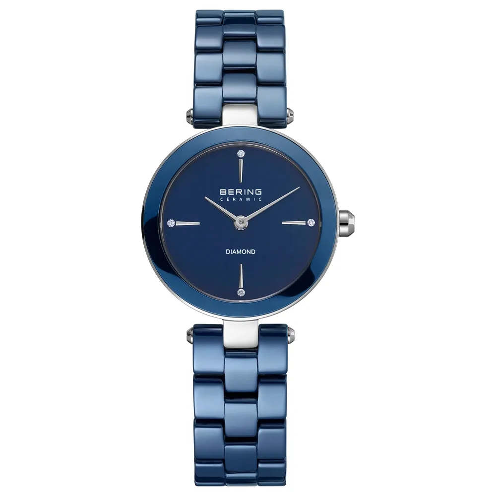 Ceas BERING cu pietre Diamant, Ceramica albastra
