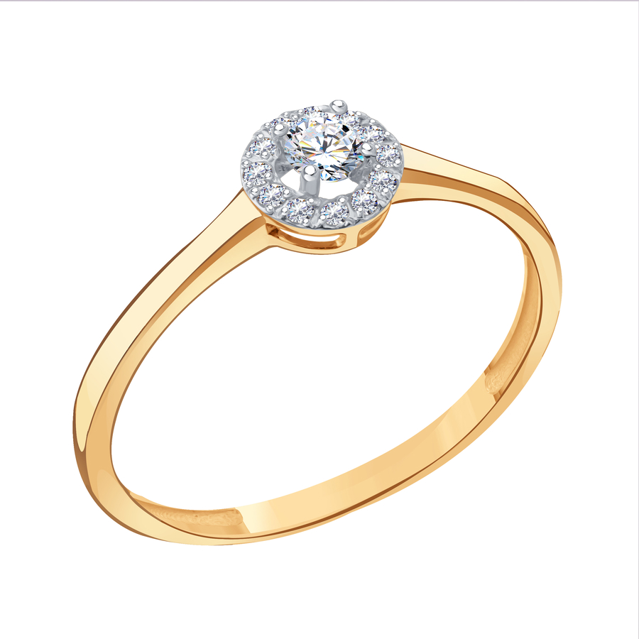 Кольцо из красного золота с камнями Фианит