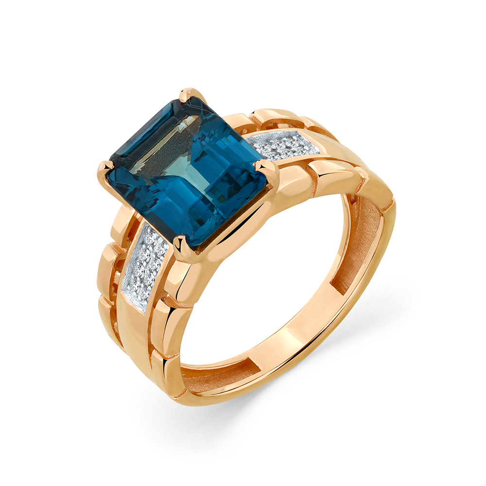 Inel din aur roșu cu pietre Cubic Zirconia Incolor, Topaz London