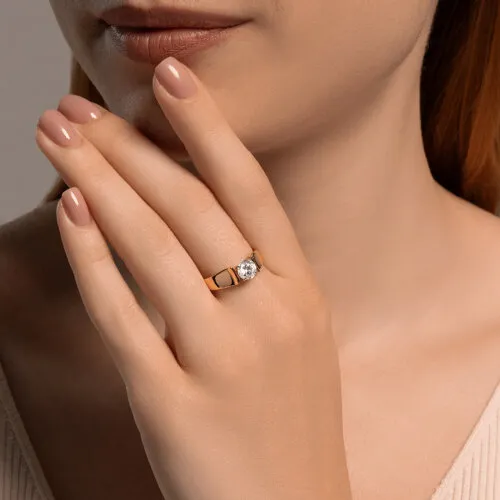 Inel din aur roșu cu Cubic Zirconia Incolor