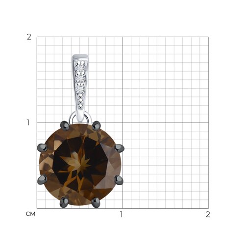 Pandantiv din argint  cu pietre Cubic Zirconia Incolor, Cuarț fumuriu