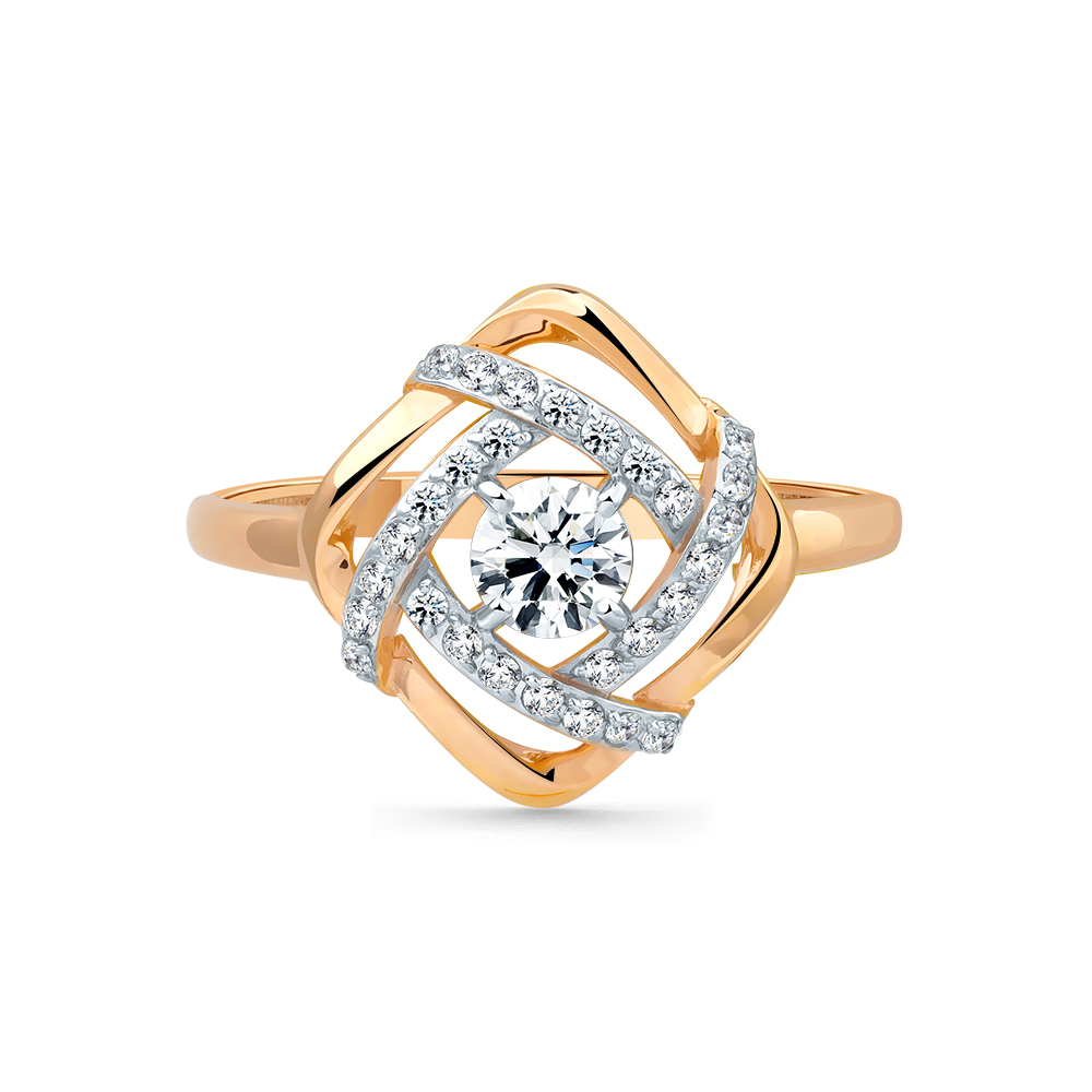 Inel din aur roșu cu pietre Cubic Zirconia Incolor