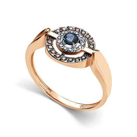 Inel din aur roșu cu pietre Diamant, Diamant Cognac și Safir