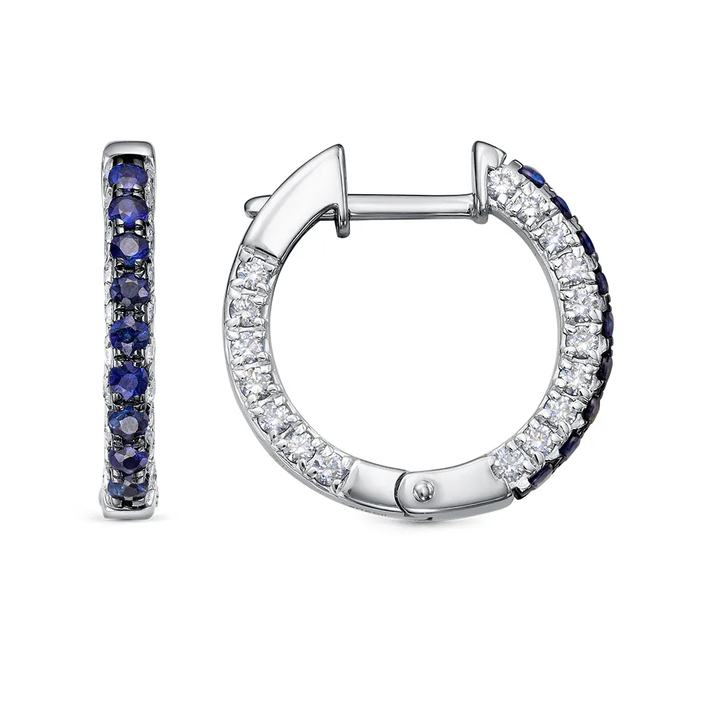 Cercei Creole din aur alb cu Diamant, Safir