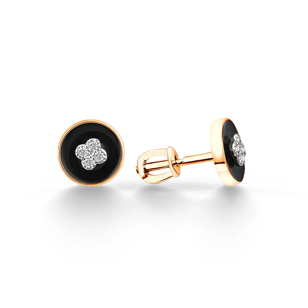 Cercei Pusete din aur roșu cu Cubic Zirconia Incolor, Emailare