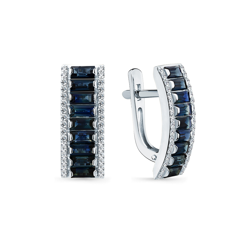 Cercei din aur alb cu pietre Diamant, Safir