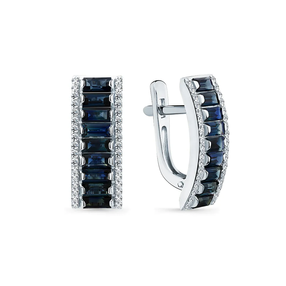 Cercei din aur alb cu Diamant, Safir